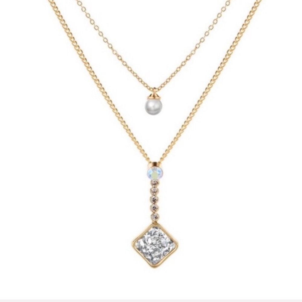 Silver Layered druzy necklace. NWT